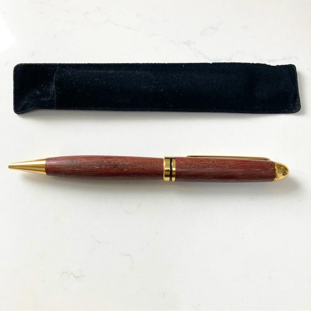 Wooden Hand-Crafted Brown and Gold Pen
